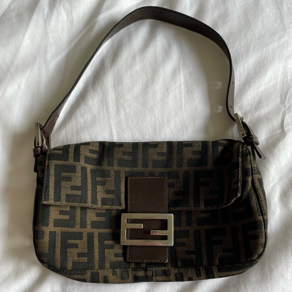 Fendi Zucca Logo Canvas Baguette